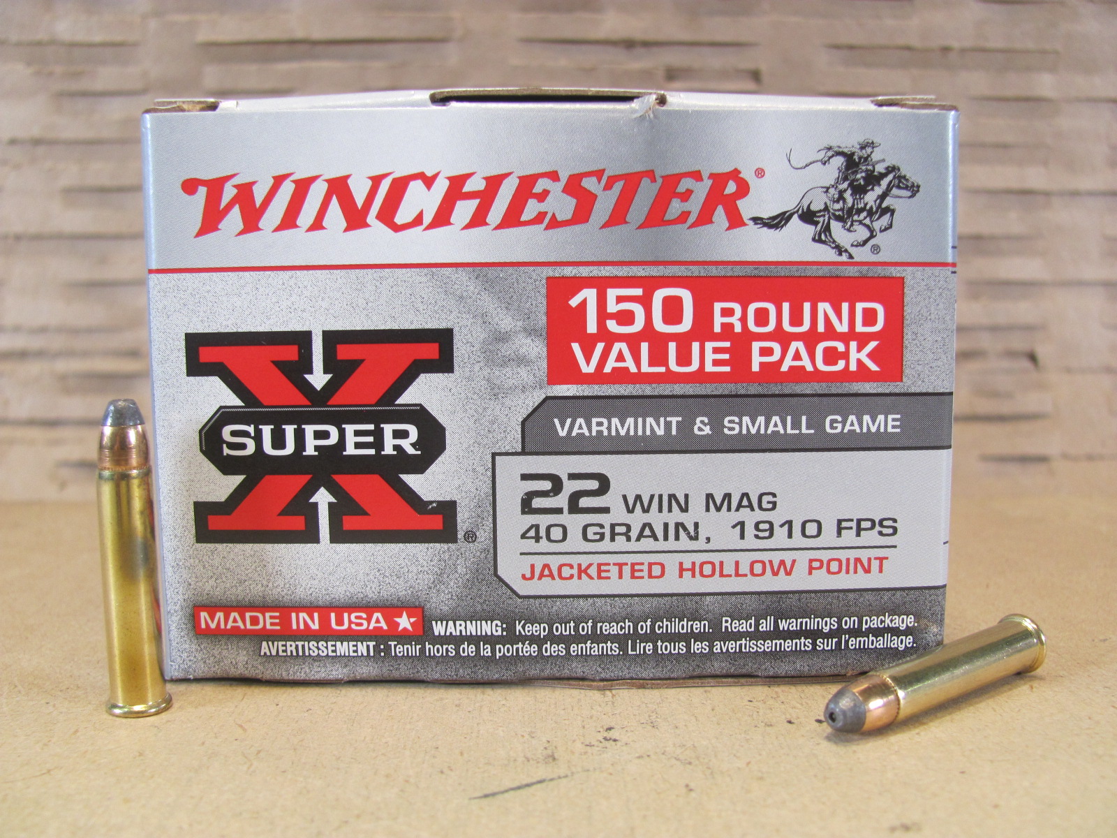 1500 Round Case – 22 Magnum 40 Grain Jacketed Hollow Point Super X Winchester Ammo – X22MH150