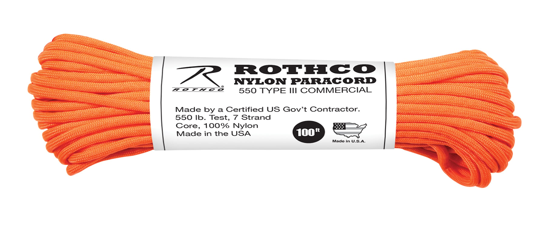 Rothco Nylon Paracord Type III 550 Lb - Safety Orange, 100