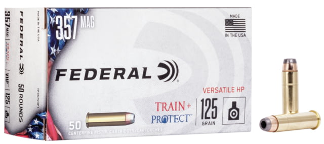 Federal Premium Train & Protect 357 Magnum 125 Grain Versatile Hollow Point Brass Pistol Ammo 50 Rounds