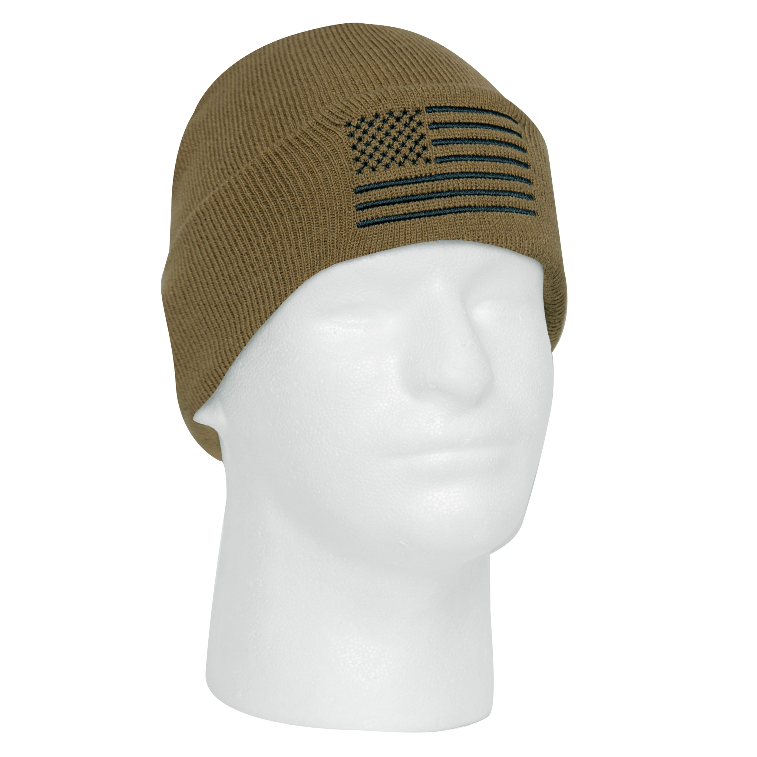 Rothco Us Flag Embroidered Fine Knit Watch Cap - Coyote Brown