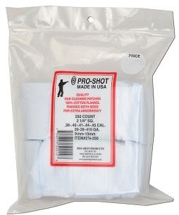 Pro-Shot .38-.45Cal./.20-410Ga. 2 1/4 Square Cleaning Patches 21/4-250