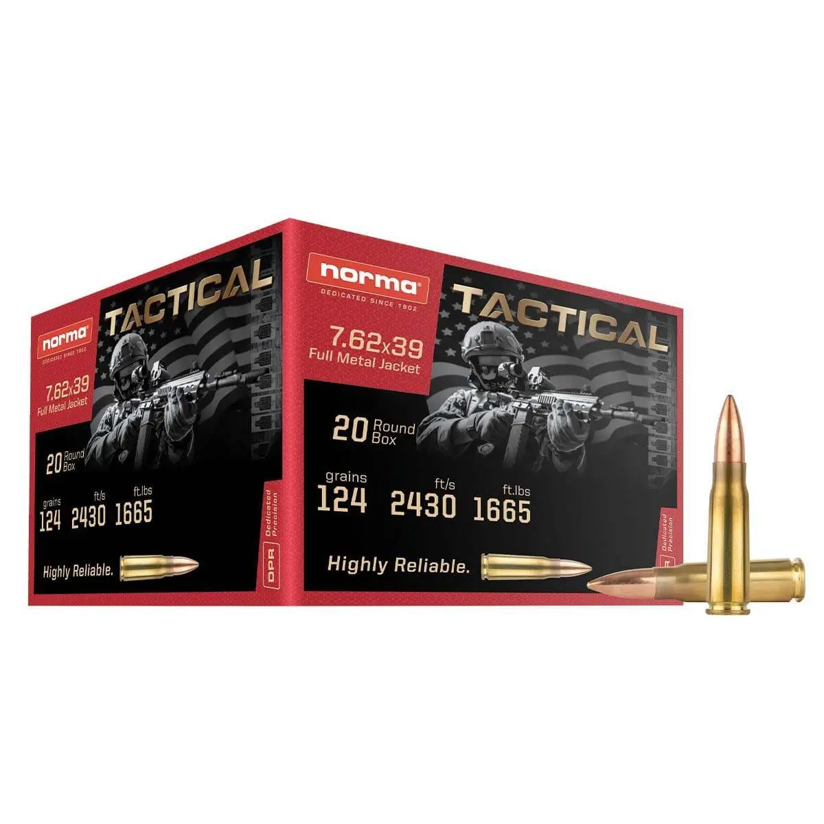 Norma Range Training Rifle Ammunition 7.62x39 124gr FMJ 2430 fps 20/ct
