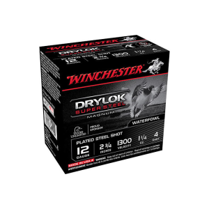 Winchester Ammo XSM124 Drylock Super Steel Magnum 12GA 2.75\" 1 1/4oz #4 Shot - 25sh Box
