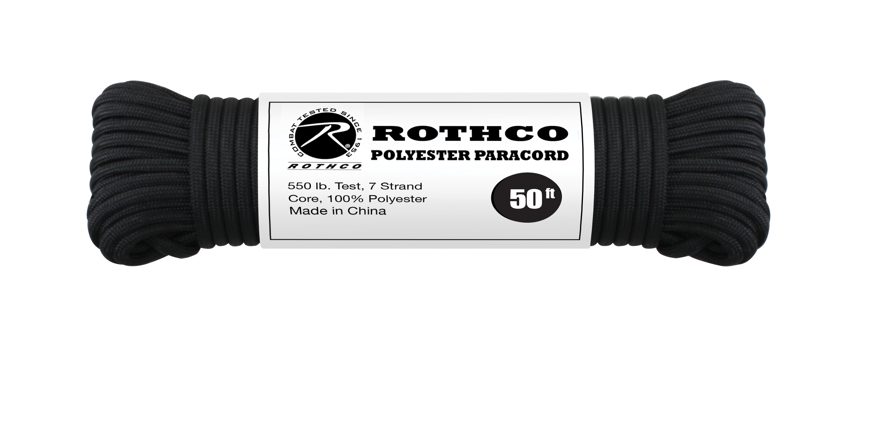 Rothco 550Lb Type III Polyester Paracord - Black, 50