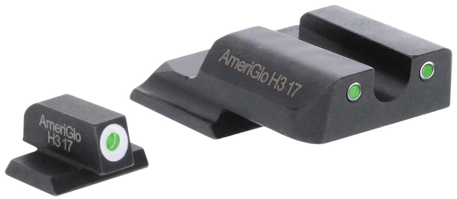 AmeriGlo SW145 Classic Tritium Set for Smith Wesson M Shield Green Tritium White Outline Front Sight-Green Tritium White Outline Rear Sight