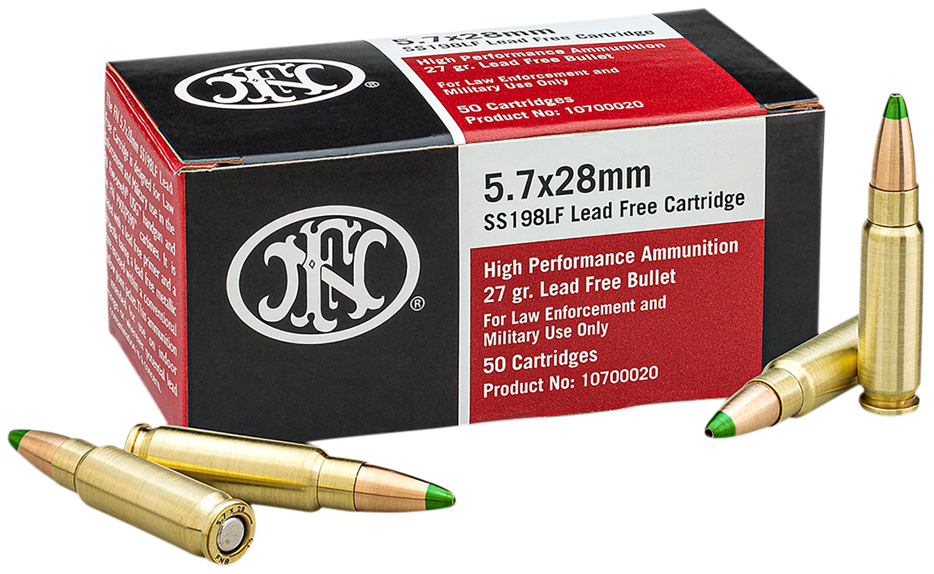 FN High Performance 5.7x28mm 27gr Jacketed Hollow Point Ammo, 50rd - 10700020