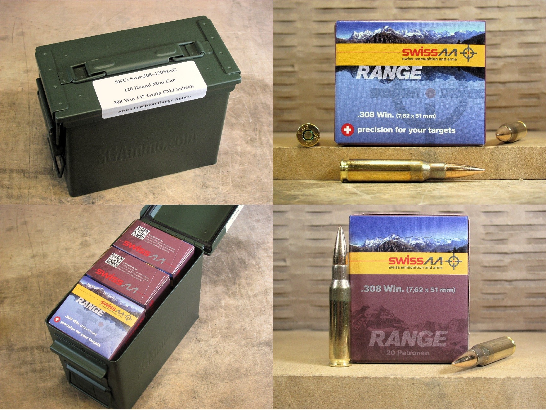 120 Round Can – .308 Win 147 Grain FMJ Saltech Swiss Precision Range Ammo – Packed in Mini Ammo Canister
