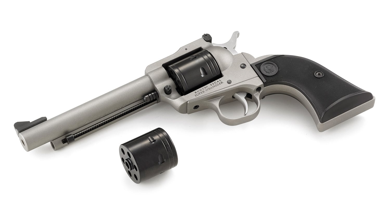 RUGER SUPER WRANGLER 5.5″ FS – 22LR/22WMR SILVER CERAKOTE - No Credit Card Fees - Low, flat rate shipping
