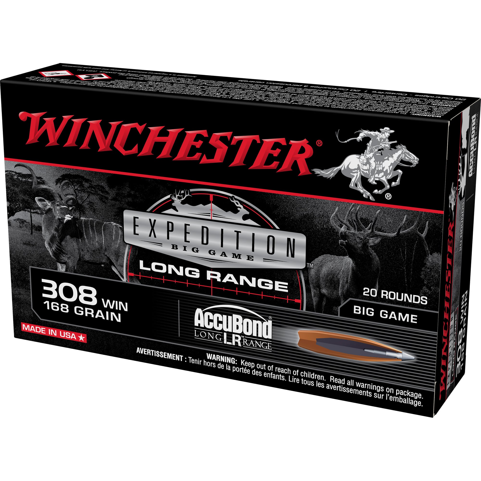 Winchester Big Game Long Range .308 Win Ammunition, 20 Rounds AccuBond 168Gr - S308LR