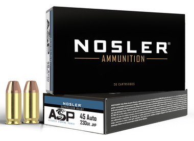 Nosler ASP 45 ACP 230 Grain Jacketed Hollow Point (JHP) Ammo