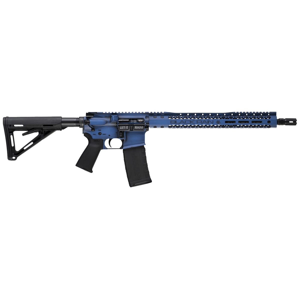 Black Rain Ordnance BROWTPBLB Spec 15+ We The People 5.56x45mm NATO 30+1 16″, Blue Battleworn with Deep Engraving, 15″ Slim M-LOK, Magpul Grip/Carbine Stock, Castle Flash Hider - No Credit Card Fees - Low, flat rate shipping