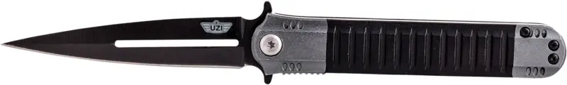 Uzi Accessories UZKFDR009 Covert 3.50" Folding Spear Point Plain Black Stainless Steel Blade Black/Gray Aluminum Handle Includes Metal Clip