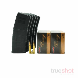 BUNDLE DEAL: CA Legal - 5 Black 10 Round Magpul AR-15 Magazines and 200 Rounds of Ammo - PMC 223 55 Grain