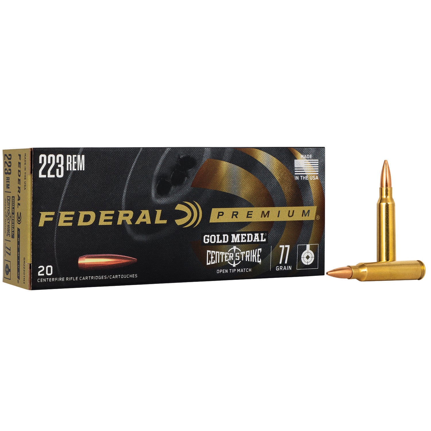 Federal Premium Gold Medal .223 Remington 77 gr Ammo Open Tip Match - 20rds - GM223OTM3