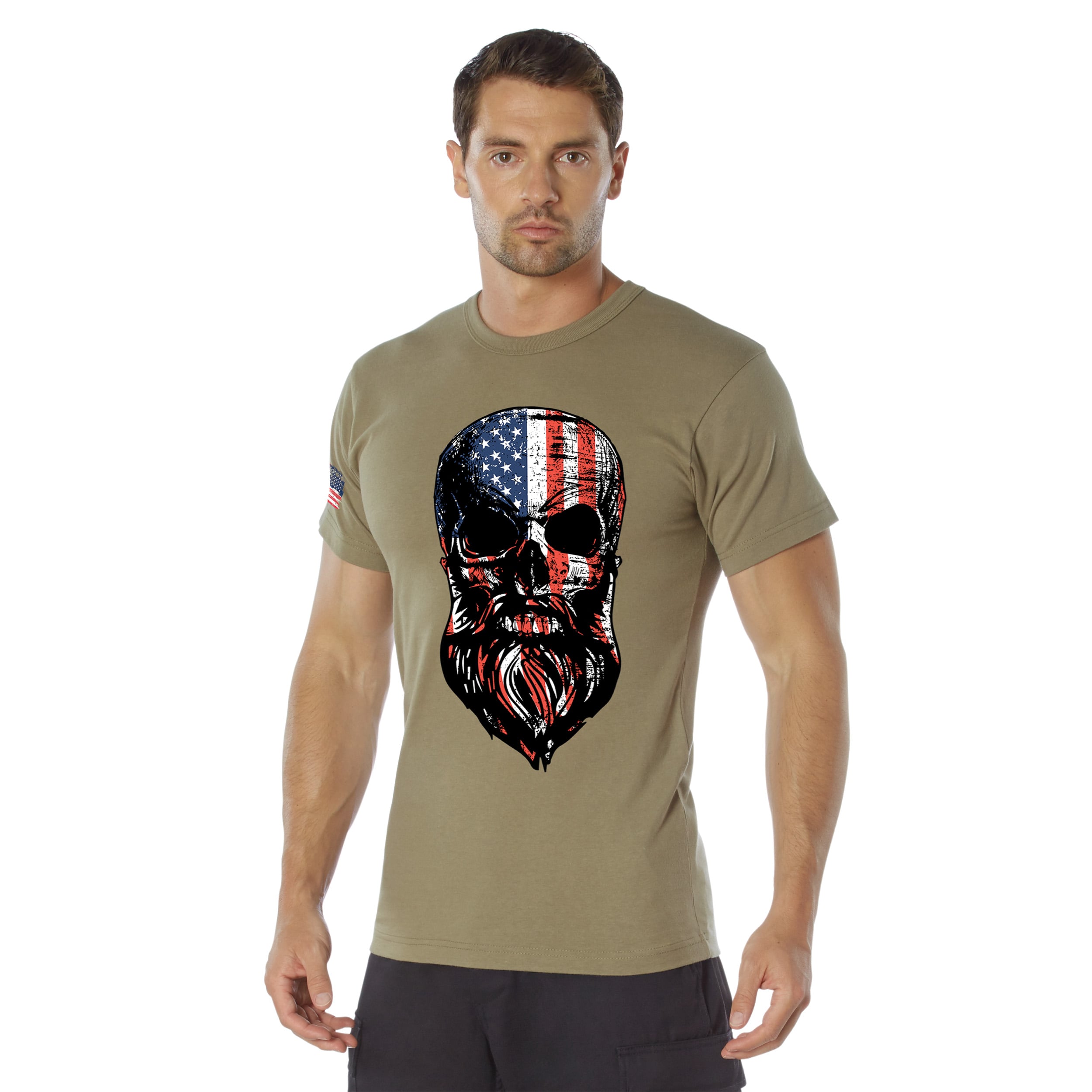 Rothco Us Flag Bearded Skull T-Shirt - Coyote Brown, X-Large