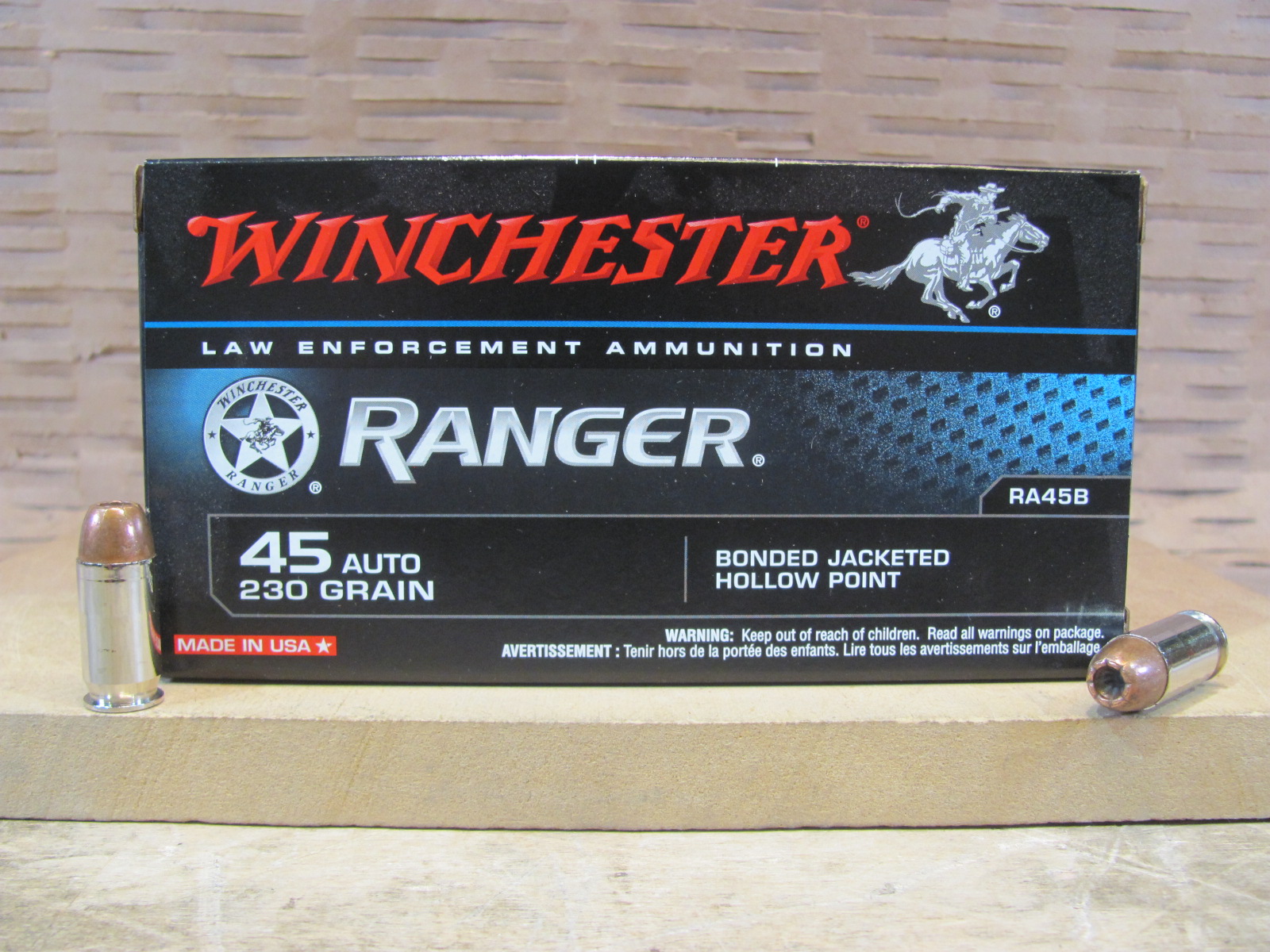 50 Round Box – 45 Auto 230 Grain Bonded Hollow Point Winchester Ranger Ammo – RA45B