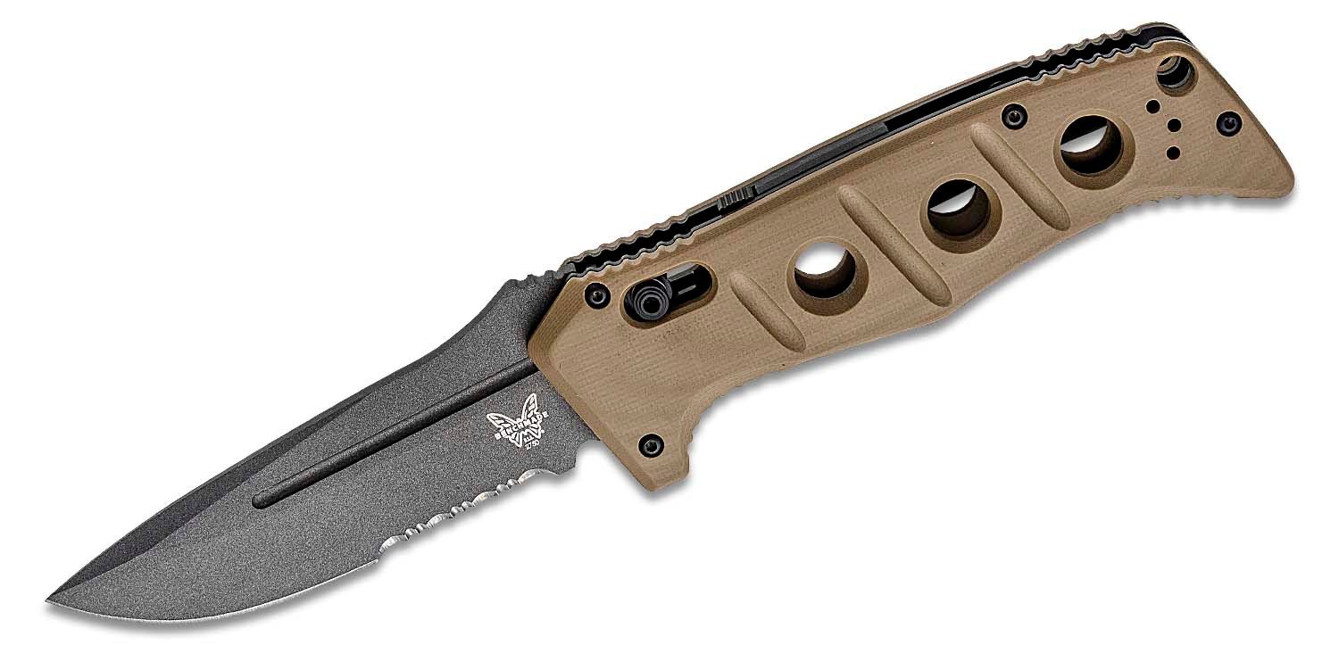 Benchmade Auto Adamas Folding Drop Point Knife Serrated, Desert Tan - 2750SGY-3