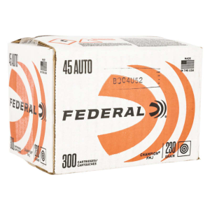 Federal C45230A300 45 ACP 230 GR, Brass, Boxer, Non-Corrosive, Reloadable, Full Metal Jacket (FMJ) 300 Per Box / 1 Cs - 300 Round Case
