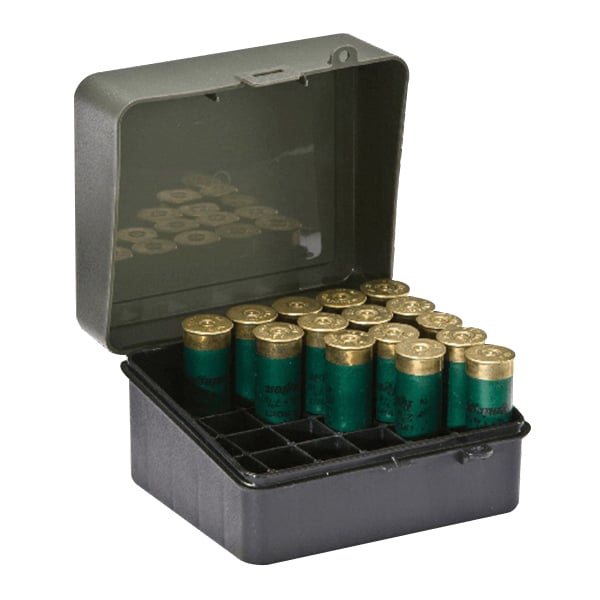 Plano Synergy 12/16 Gauge 25 Round Flip-Top Shotshell Case, Olive Drab Green/Black - 121701