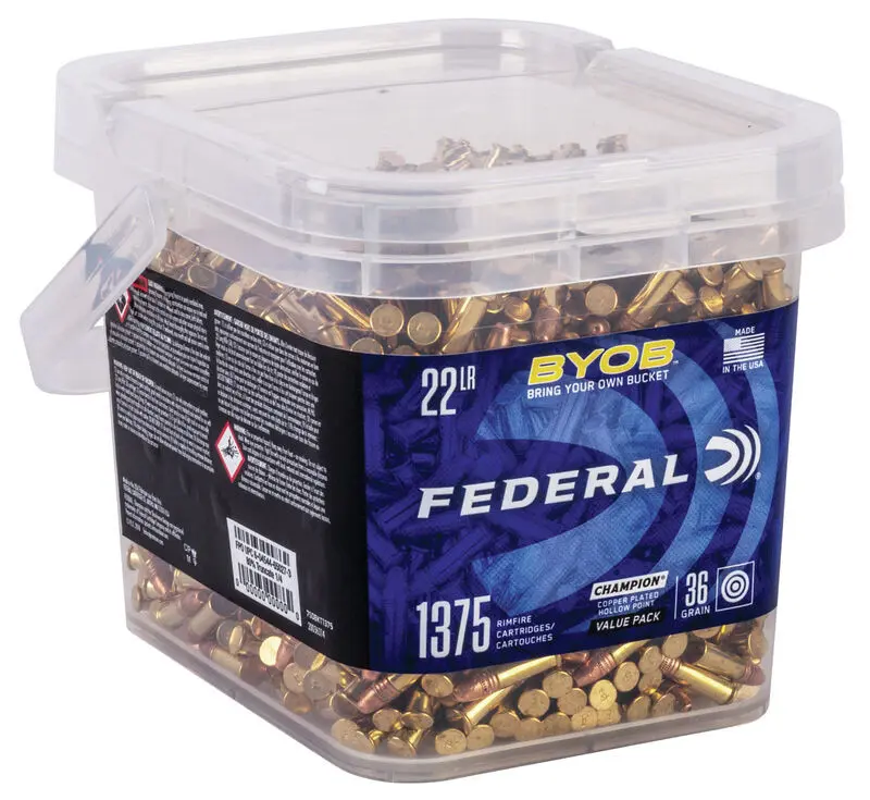 Federal 22 Long Rifle Ammunition BYOB Champion F750BKT1375 36 Grain Copper Plated Hollow Point Value Pack 1375 Rounds