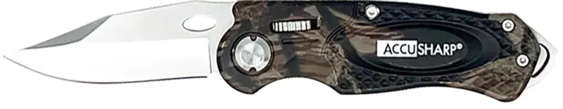 AccuSharp 704C Sport 3" Folding Plain Stainless Steel Blade/Camo Anodized Aluminum Handle Includes Belt Clip
