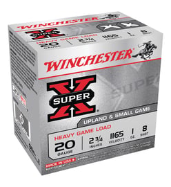 Winchester 20ga 2.75" #8 Super-X heavy Game Load 25rds - XU20H8