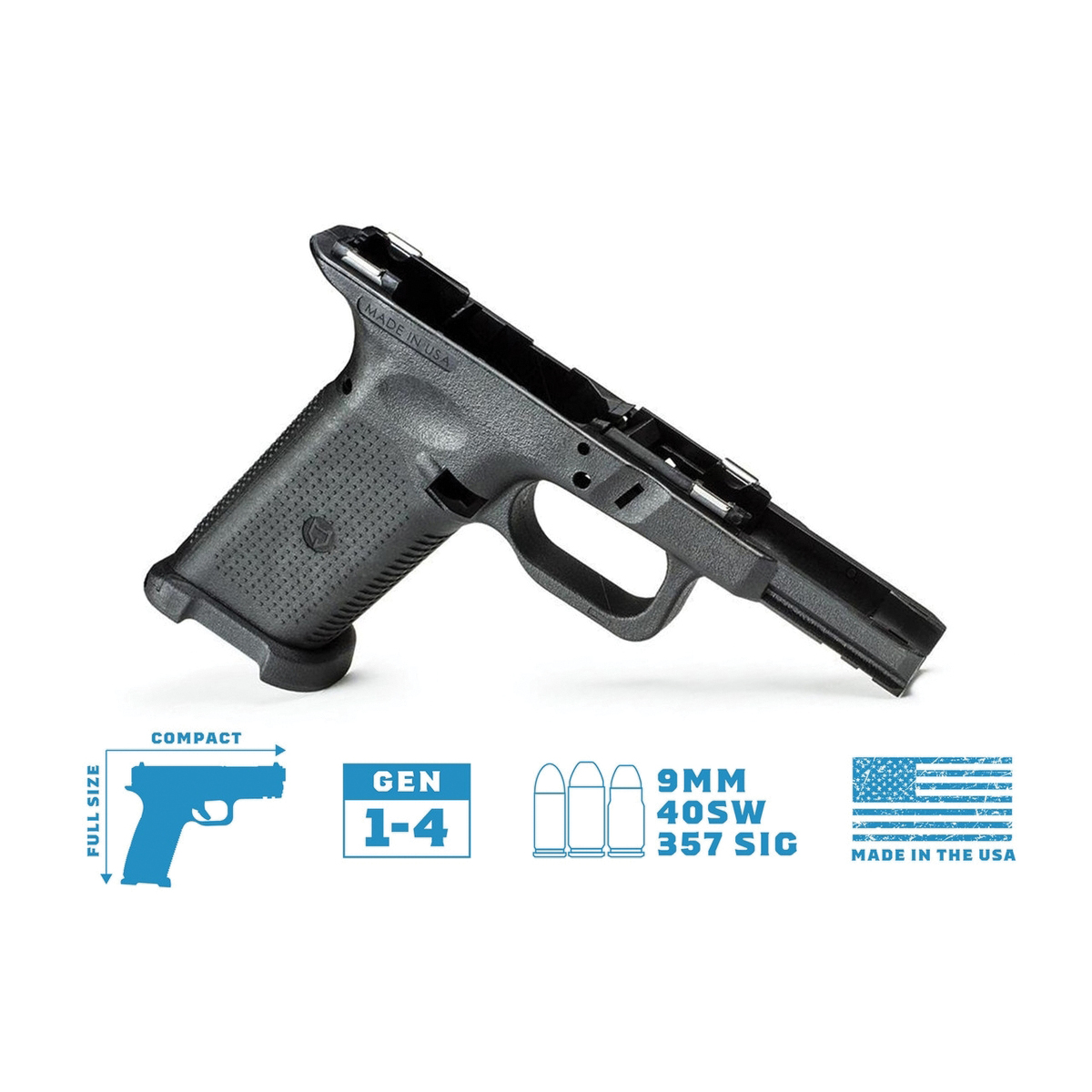Lone Wolf TWC Compact/Full Textured Frame Bare Fits Glock Gen 3-4 G19/G23/G32/G38, Black