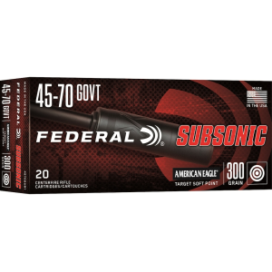 Federal American Eagle Subsonic 45-70 Government Ammo 300 Grain Jacketed Soft Point Case of 200 (10 Boxes of 20)