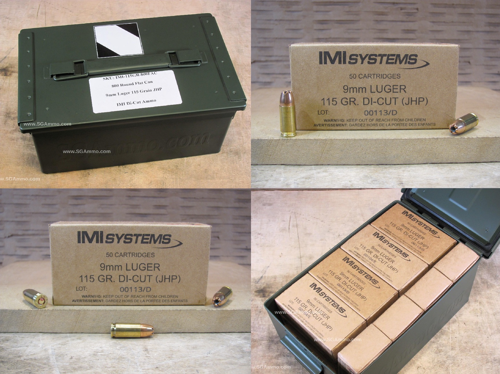 800 Round Flat Can – 9mm Luger 115 Grain Di-Cut Hollow Point Ammo by IMI of Israel – Packed in Metal Canister