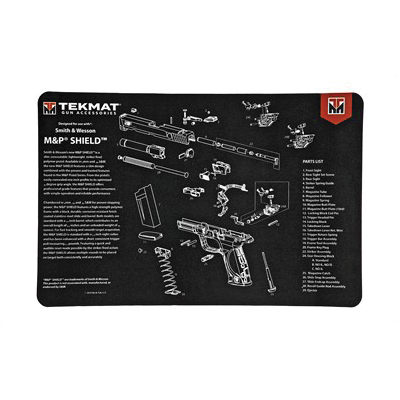 TekMat Smith & Wesson M&P Shield 17"x11" Pistol Mat With Small Microfiber TekTowel, Black - R17-SW-MP-SHIELD