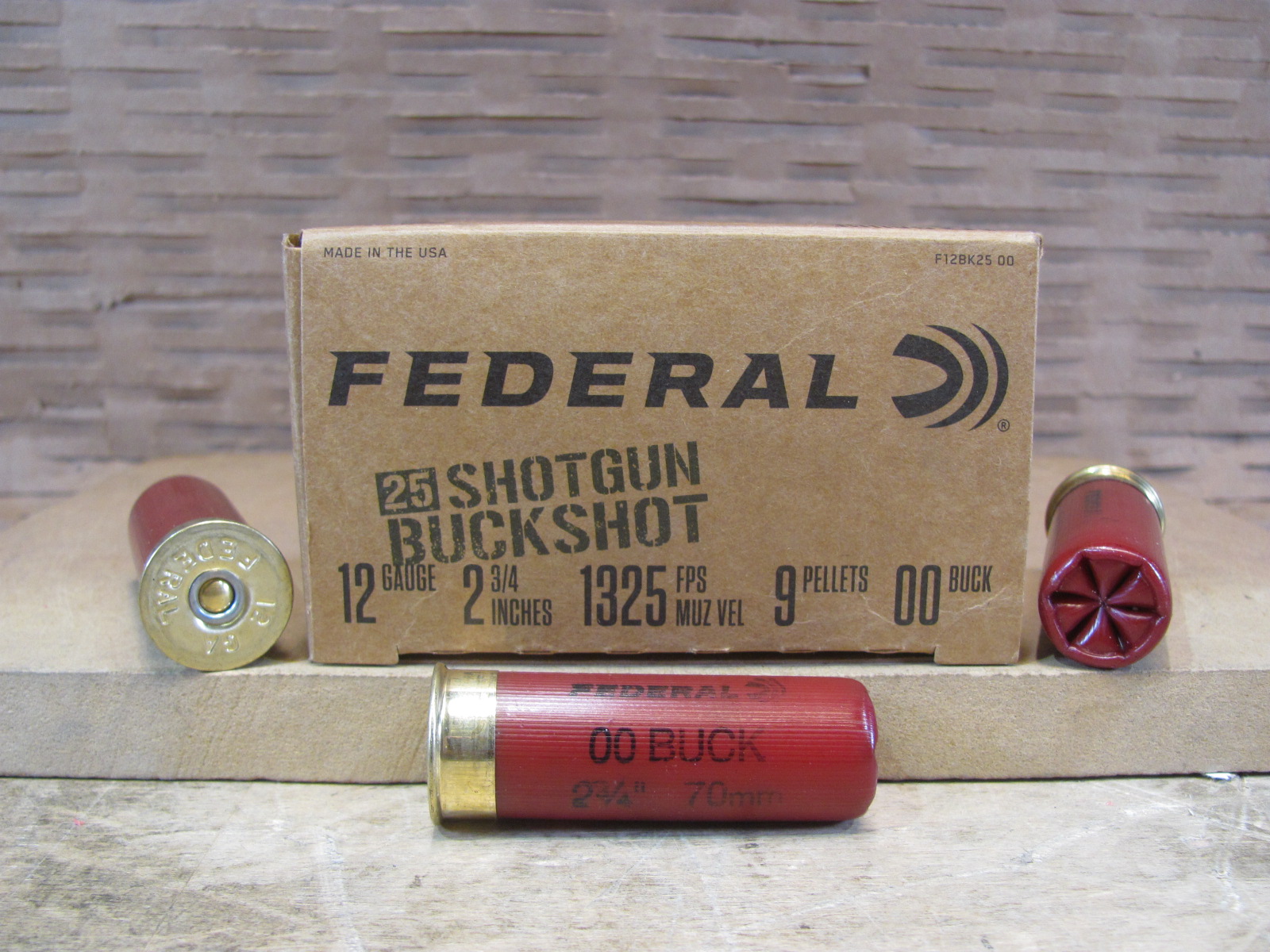 250 Round Case – 12 Gauge 2-3/4 Inch 9 Pellet 00 Buckshot 1325 FPS Federal Shotgun Ammo – F12BK2500