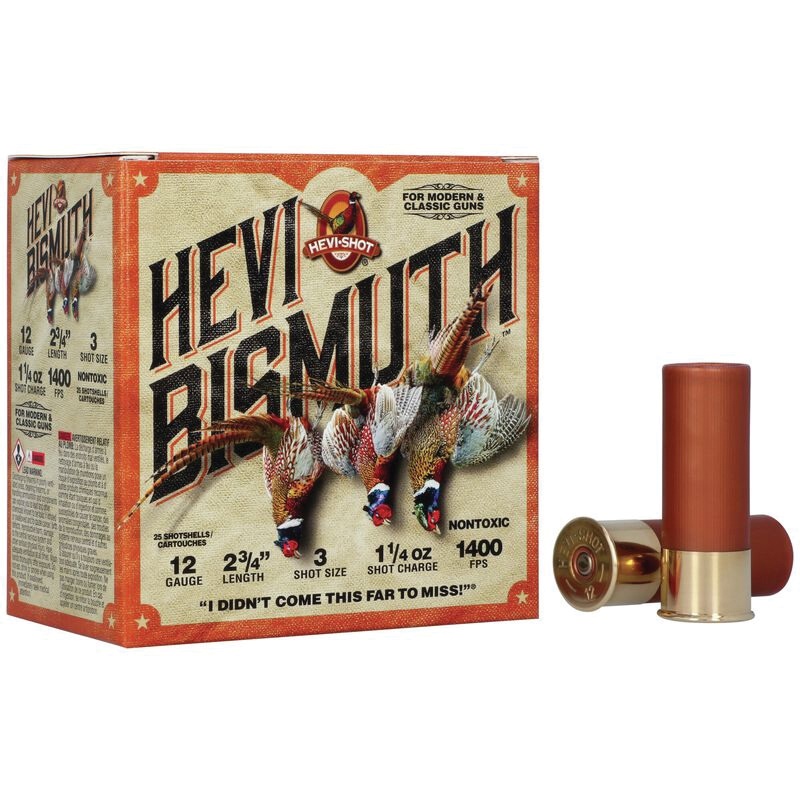 HEVI-Shot HEVI-Bismuth Upland Shotshells 12ga 2-3/4″ 1-1/4oz 1400 fps #3 25/ct - No Credit Card Fees - Low, flat rate shipping