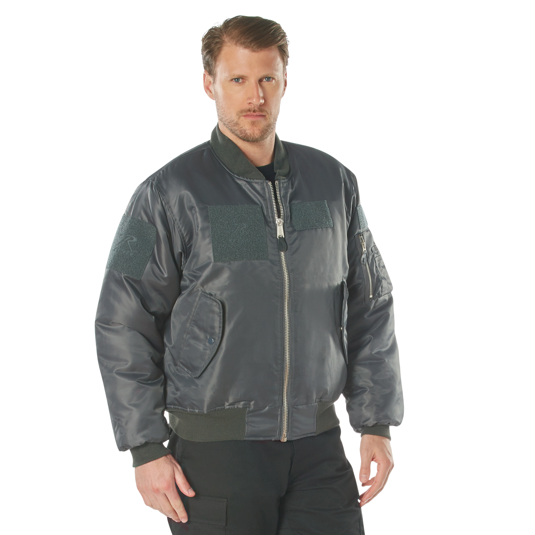 Rothco Ma-1 Flight Jacket With Patches - Gunmetal Grey, Medium