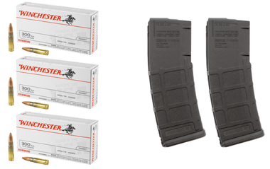 Winchester USA 300 Blackout 125 Grain Open Tip (OT) Ammo - 60 Rounds + 2 Magpul AR 30rd PMAGs