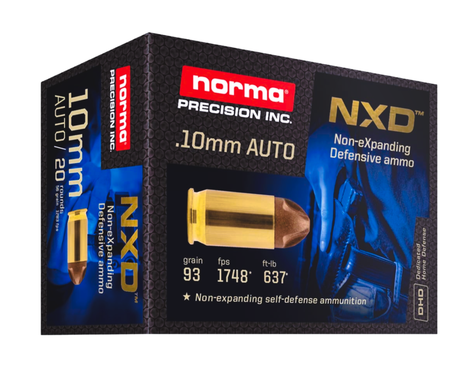 Norma NXD Handgun Ammunition 10mm Auto 93gr NXD 1748 fps 20/ct - Flat Rate Shipping Under 30lbs!