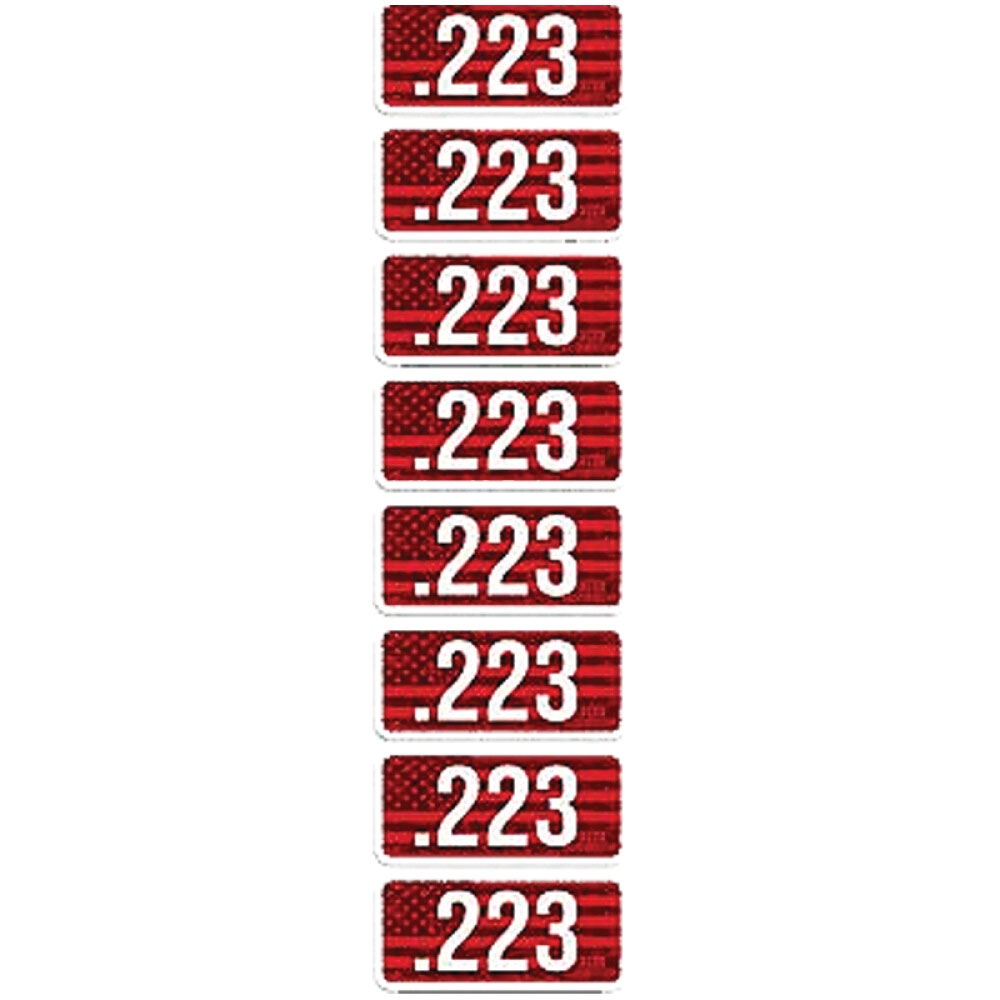 MTM Case Gard .223 Cal 2.25" L Ammo Caliber Label, Red/White Pack of 8