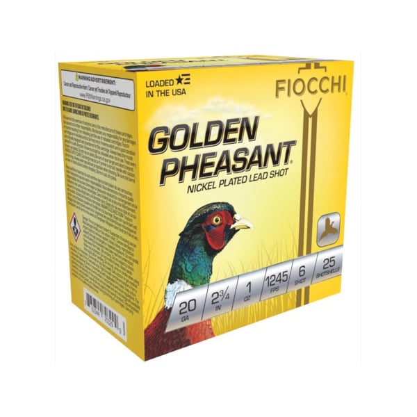 FIOCCHI GOLDEN PHEASANT 20GA – 2.75″ 1OZ #6 25RD 10BX/CS - No Credit Card Fees - Low, flat rate shipping