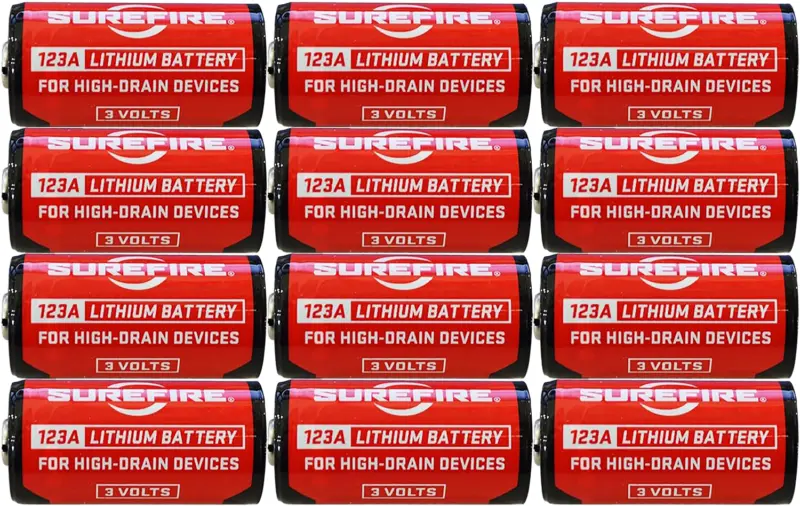 SureFire SF12ABBCS 123A Batteries Red/Black 3.0 Volts 1,550 mAh (12) Single Package Clamshell