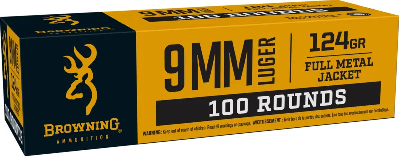 Browning Ammo B9MM124VP9mm Luger 124gr Full Metal Jacket 100 Per Box/10 Case *Value Pack