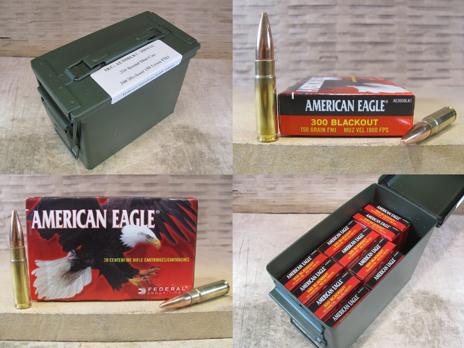 200 Round Can – 300 Blackout 150 Grain FMJ Federal American Eagle Ammo – AE300BLK1 – Packed in Mini Canister