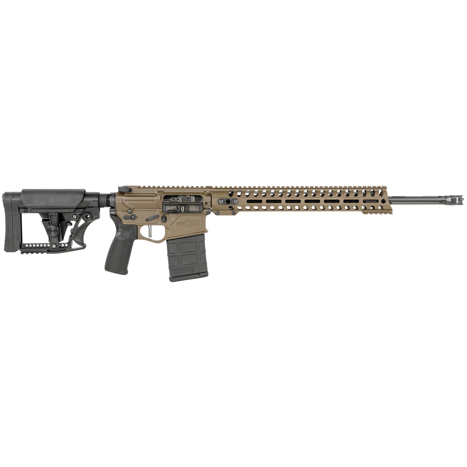 Patriot Ordnance Factory 01737 Rogue Prescott 6.5 Creedmoor 20″ DI 20+1 Patriot Brown Rec/14.50″ Renegade M-LOK Stainless Steel Fluted Barrel Black Adjustable Stock Black Polymer MFT Grip Right Hand - No Credit Card Fees - Low, flat rate shipping