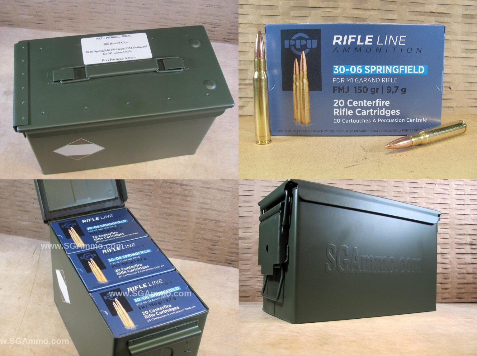 300 Round Can – 30-06 Springfield 150 Grain FMJ Ammo Optimized for M1 Garand Rifle by Prvi Partizan – PP3006G – Packed in M2A1 Canister