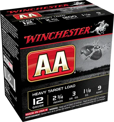 Winchester 12 Gauge Ammunition AAM129 Heavy Target Load 2-3/4" 1-1/8 oz #9 Shot 1200fps CASE 250 rounds