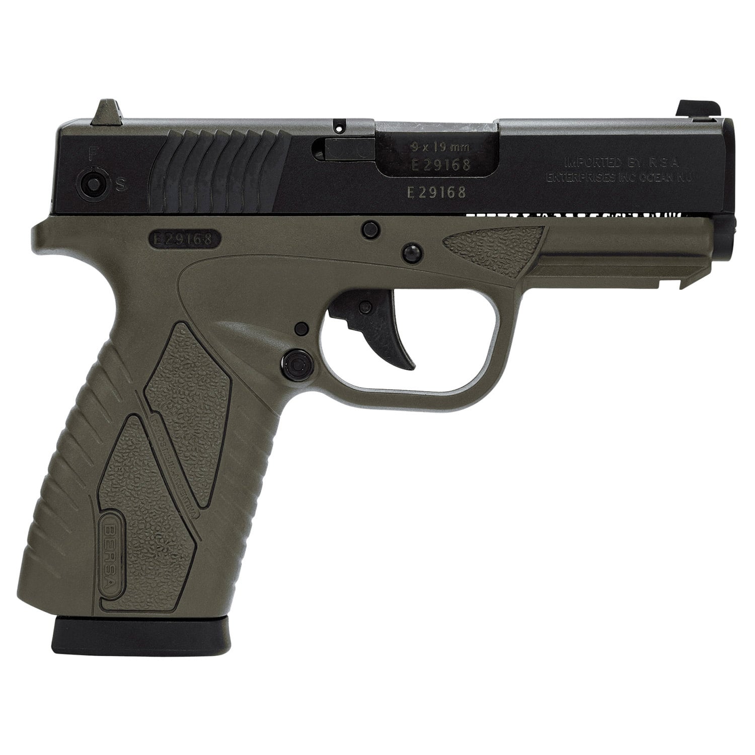 Bersa BP 9 CC 9mm 3.30" 8rds Pistol in OD Green - Reliable and Versatile - BP9ODCC