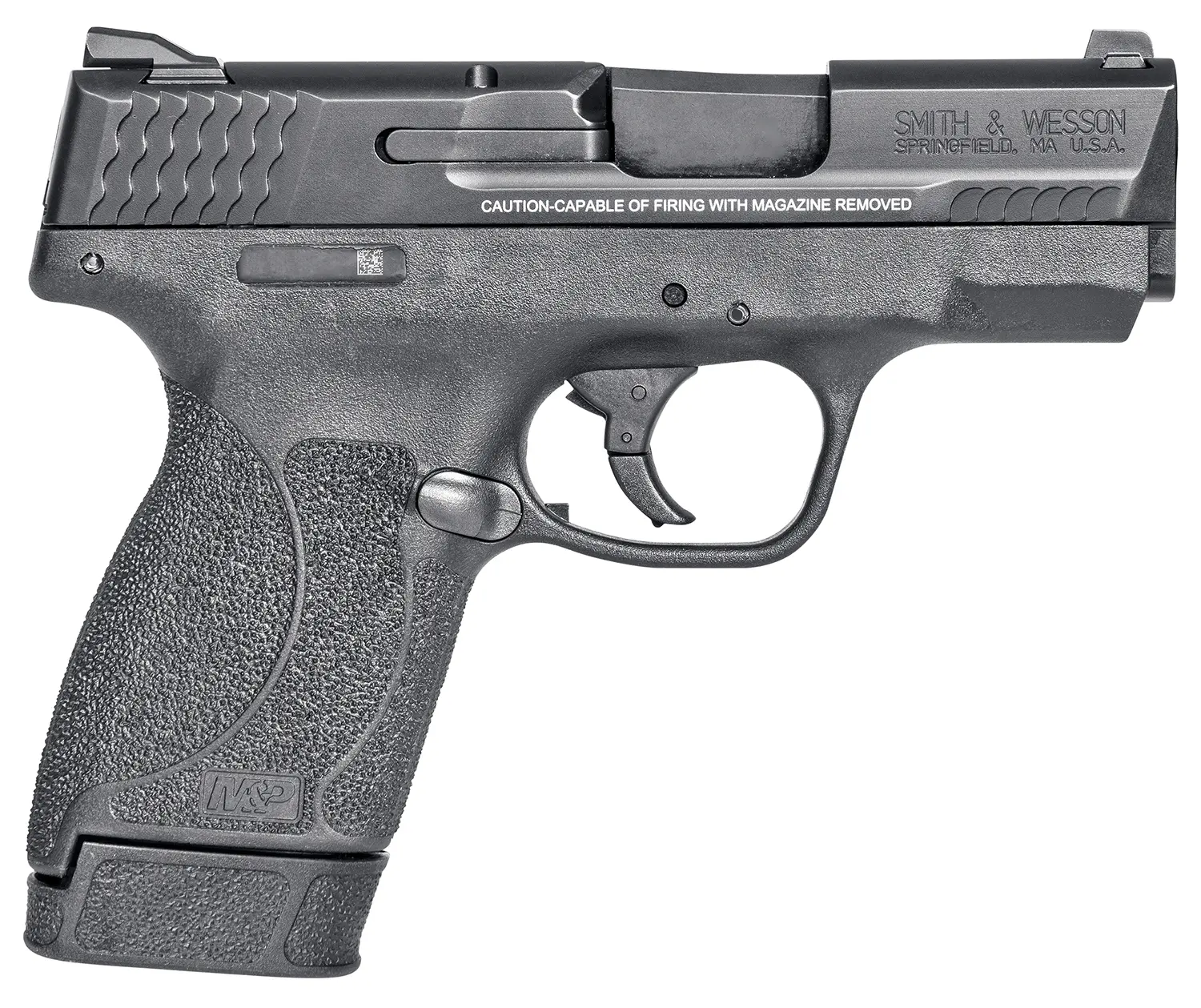 Smith Wesson 14658 M M2.0 Shield Compact Slim Frame .45 ACP 7+1 3.30" Black Armornite Barrel, Black Armornite Stainless Steel Serrated Slide, Black Polymer Frame Textured Grip, Manual Safety