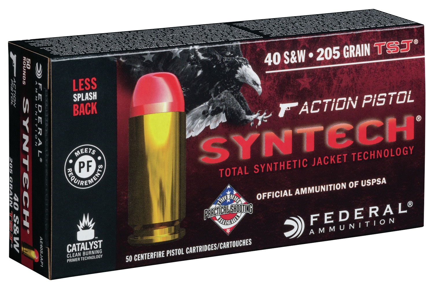 Federal American Eagle Syntech Action Pistol 205 gr Syntech Jacket Flat Nose .40 S&W Ammo, 50/box - AE40SJAP1