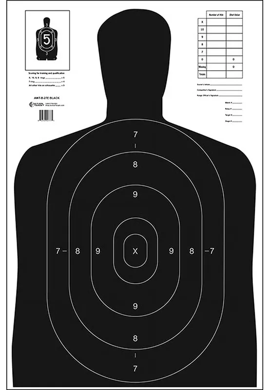 Action Target B27EBLACK100 Qualification Economy Silhouette Paper Hanging 23 x 35 BlackWhite 100 Per Box