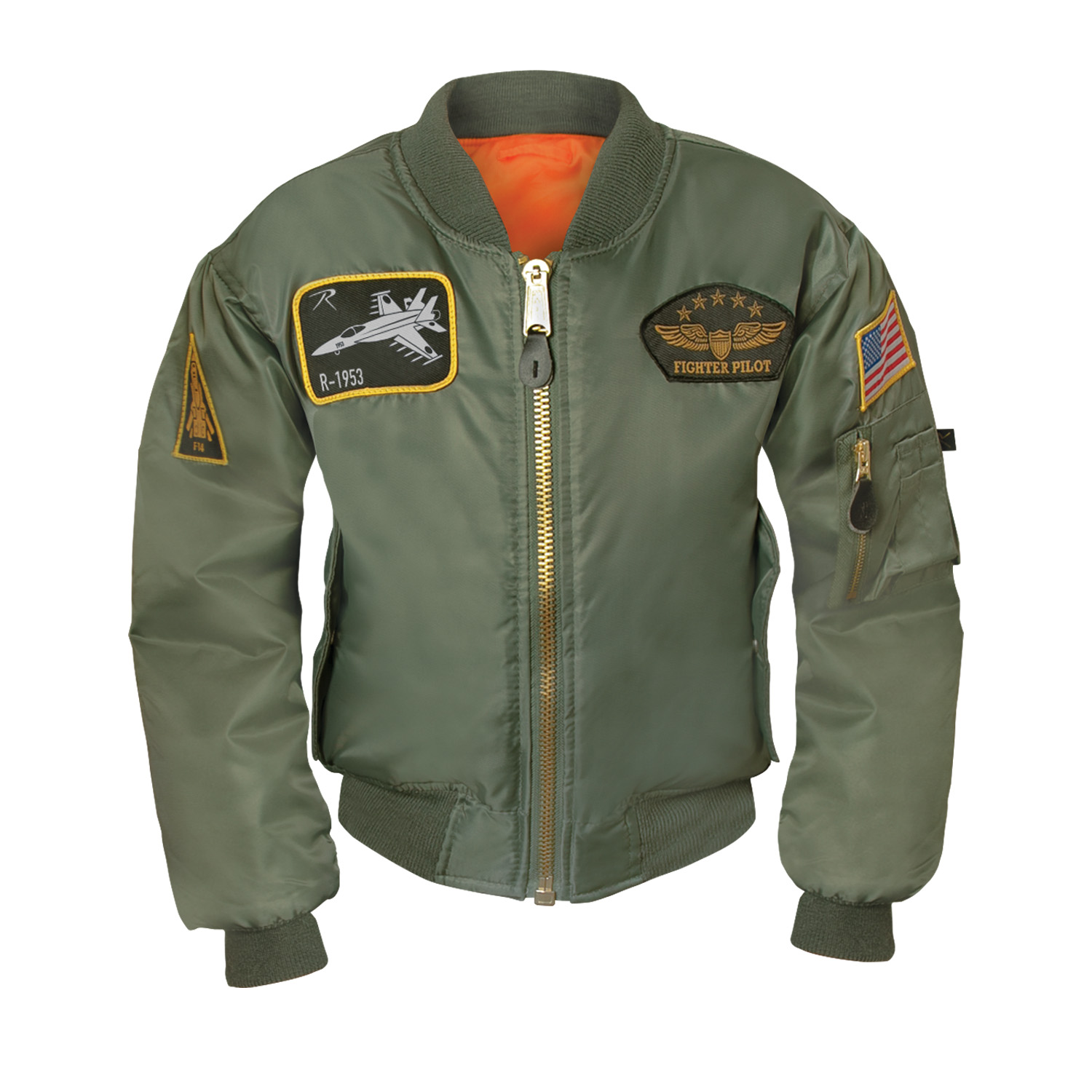Rothco Kids Flight Jacket With Patches - Sage Green, Medium