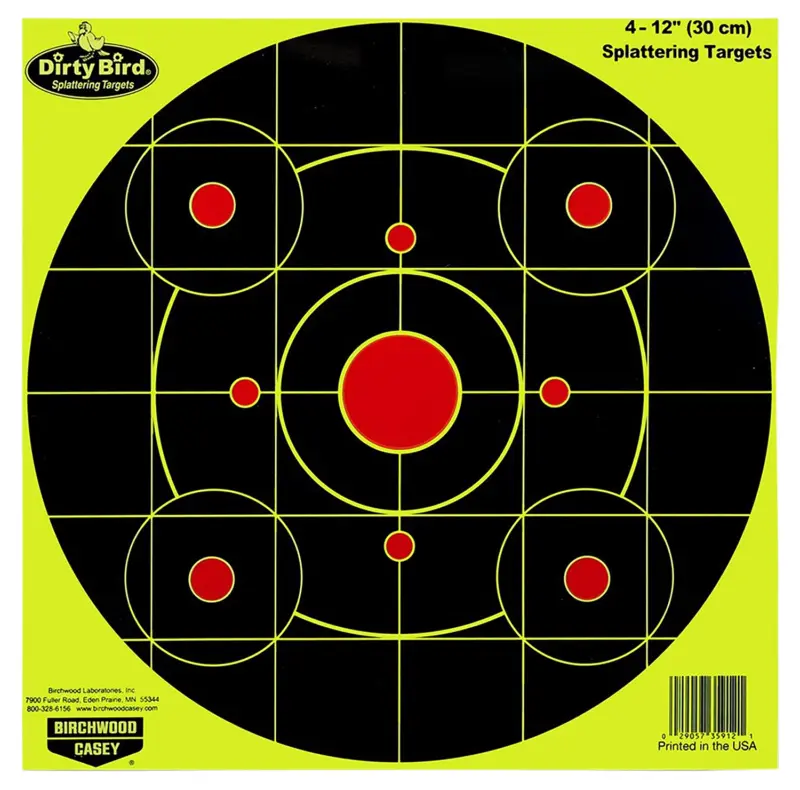 Birchwood Casey 35925 Dirty Bird 12" Bullseye Paper Hanging Pistol/Rifle Black/Yellow 25 Per Pkg