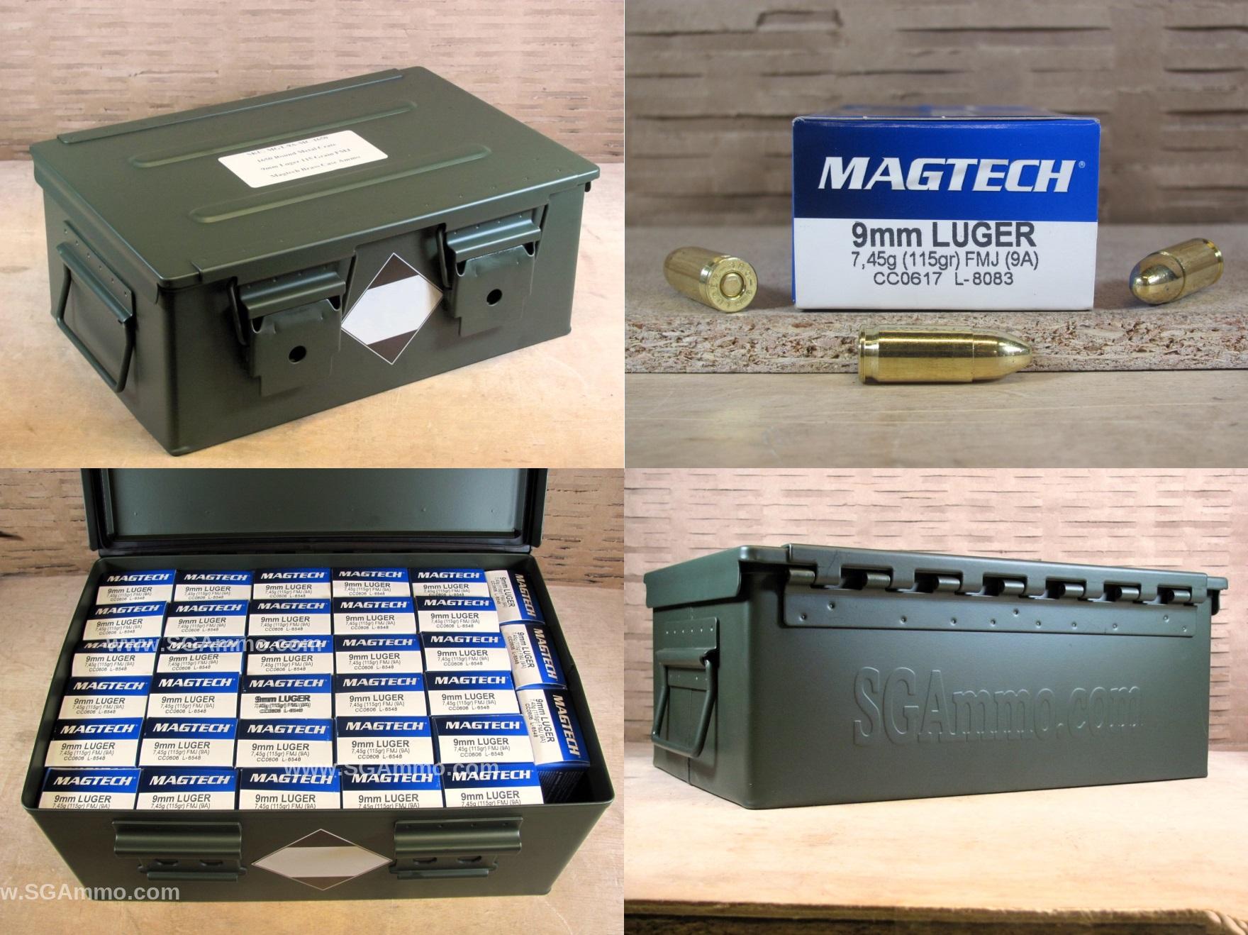 1650 Round Metal Crate Canister – 9mm Luger 115 Grain FMJ Ammo by Magtech – 9A